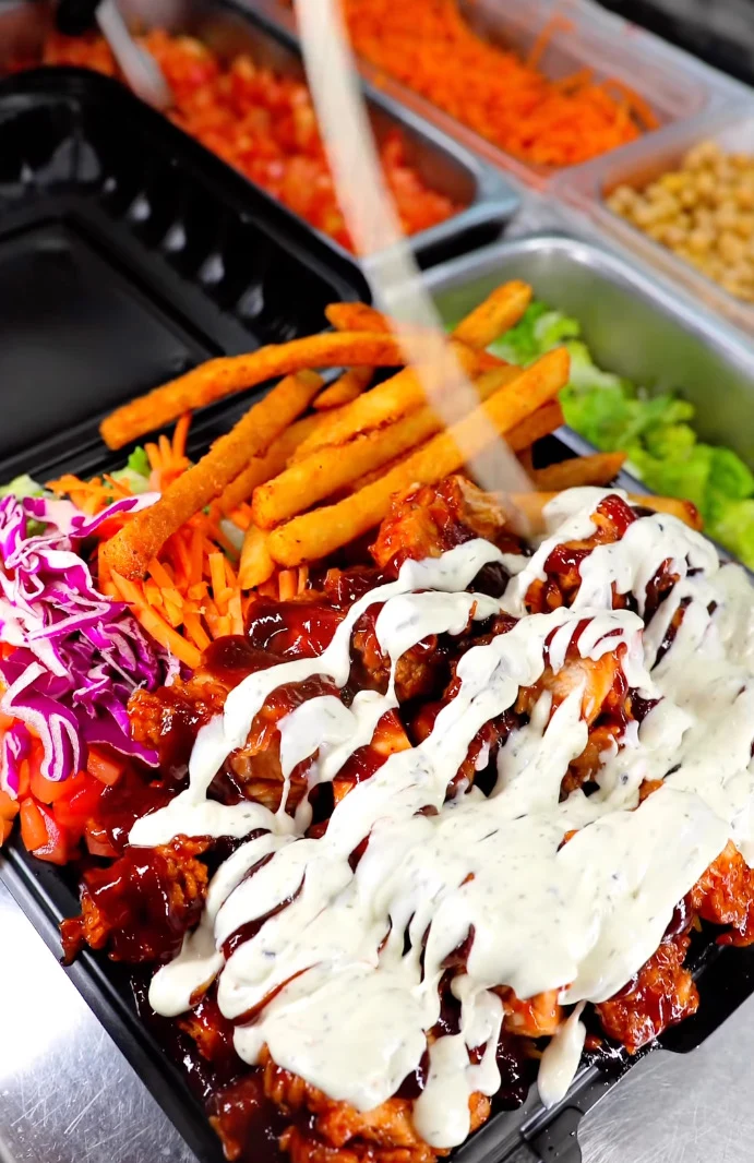 A Blazin platter being finished at the counter